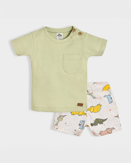 Mi Arcus Lime Green & White T-shirt & Shorts Set-Cotton-For Infants