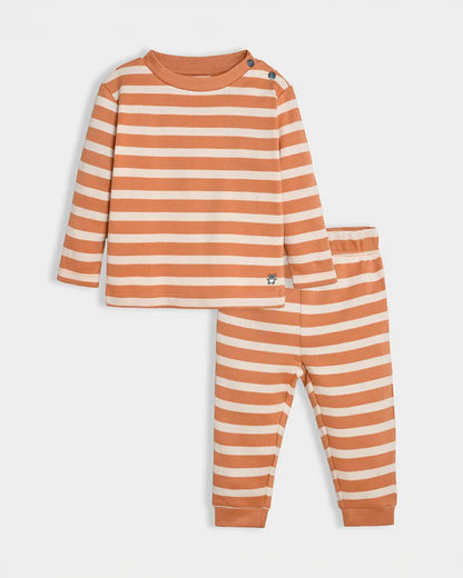 Mi Arcus Orange & White Sweatshirt & Jogger Set-Cotton-Striped-For Infants