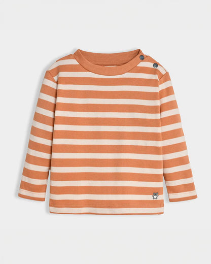 Mi Arcus Orange & White Sweatshirt & Jogger Set-Cotton-Striped-For Infants