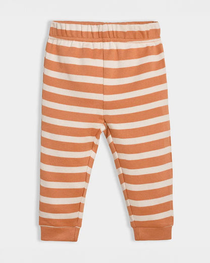Mi Arcus Orange & White Sweatshirt & Jogger Set-Cotton-Striped-For Infants
