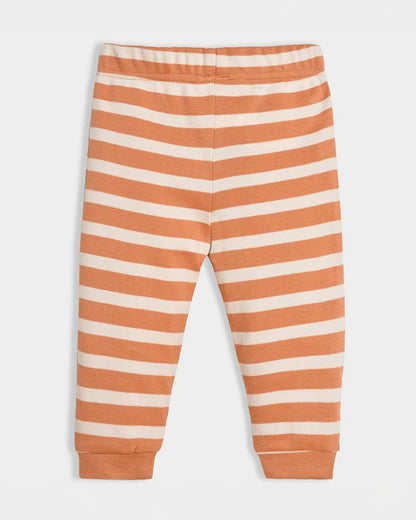 Mi Arcus Orange & White Sweatshirt & Jogger Set-Cotton-Striped-For Infants