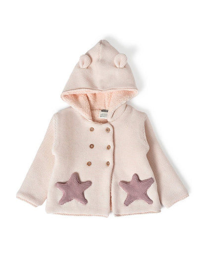 Mi Arcus Peach Pink Winter Wear Hoodie-Cotton-Solid-Full Sleeves-For Infants