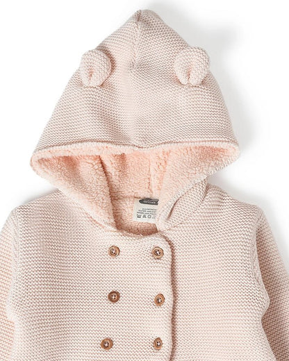 Mi Arcus Peach Pink Winter Wear Hoodie-Cotton-Solid-Full Sleeves-For Infants