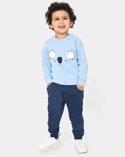 Mi Arcus Misty Blue Sweatshirt & Pajama Set-Cotton-Solid-For Infants