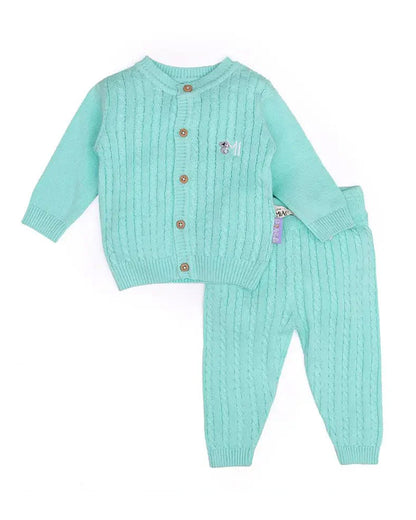 Mi Arcus Cyan Green Cardigan & Pajama Set-Cotton-Solid-For Infants