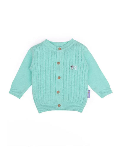 Mi Arcus Cyan Green Cardigan & Pajama Set-Cotton-Solid-For Infants