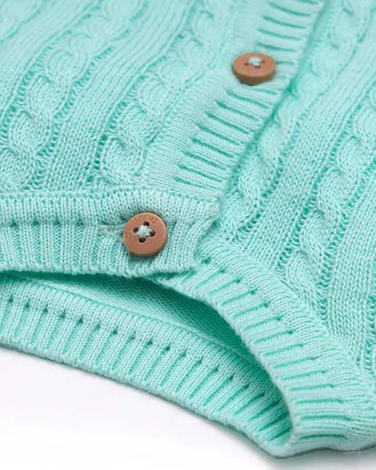 Mi Arcus Cyan Green Cardigan & Pajama Set-Cotton-Solid-For Infants