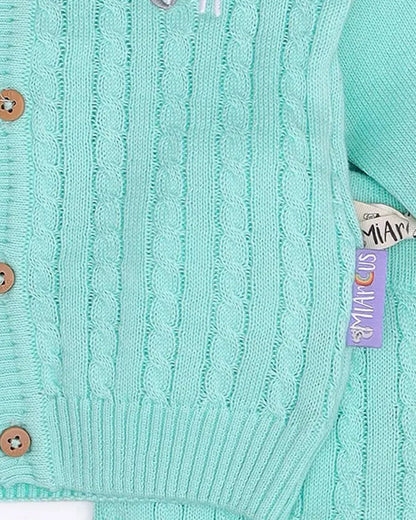 Mi Arcus Cyan Green Cardigan & Pajama Set-Cotton-Solid-For Infants