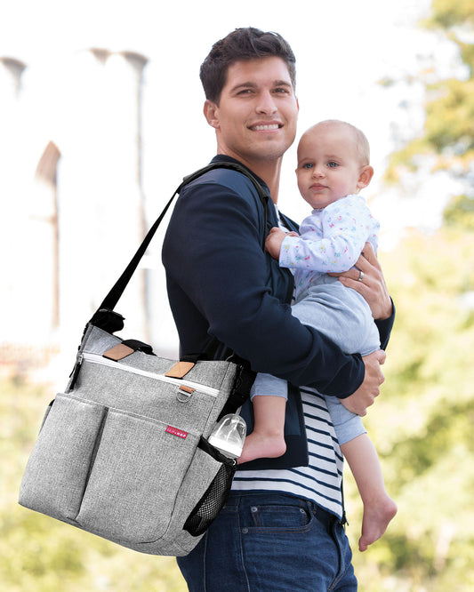 Skip Hop Duo Signature Diaper Bag-With Changing Pad & Removable Shoulder Strap-Grey Melange