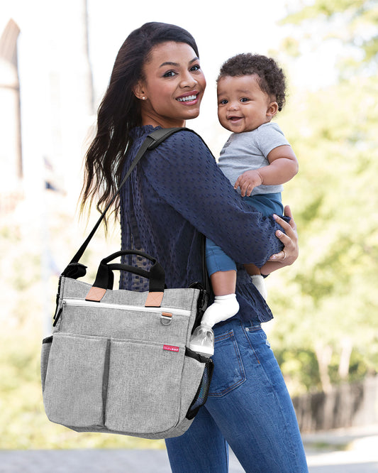 Skip Hop Duo Signature Diaper Bag-With Changing Pad & Removable Shoulder Strap-Grey Melange