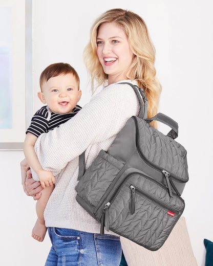 Skip Hop Forma Diaper Bag-Backpack-With Changing Pad-Extra Wide Opening & Lightweight Quilted Design-Grey