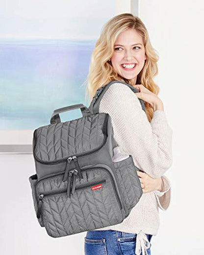 Skip Hop Forma Diaper Bag-Backpack-With Changing Pad-Extra Wide Opening & Lightweight Quilted Design-Grey