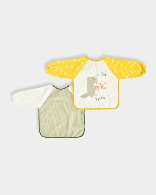 Mi Arcus Dinomite Coverall Full Sleeve Bibs-With Patchwork & Embroidered Design-Velcro Closure-Pack of 2-For Infants