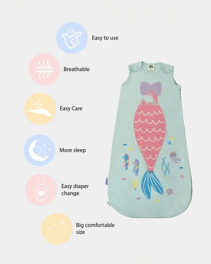 Mi Arcus Mermazing Baby Sleeping Bag-with Zippers & Shoulder Button-Cotton-Blue-Newborn Bed