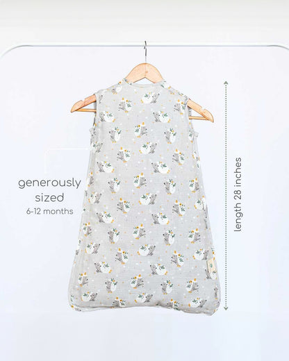 Cocoon Care Bamboo Muslin Sleeping Bag-With Soft & Breathable Muslin-Grows With Your Baby-Hedgehog Blossoms-For Infants-6 to 12M