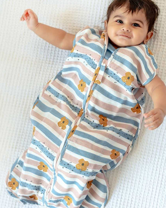 Cocoon Care Bamboo Muslin Sleeping Bag-With Soft & Breathable Muslin-Grows With Your Baby-Cheerful Stripes-For Infants-6 to 12M