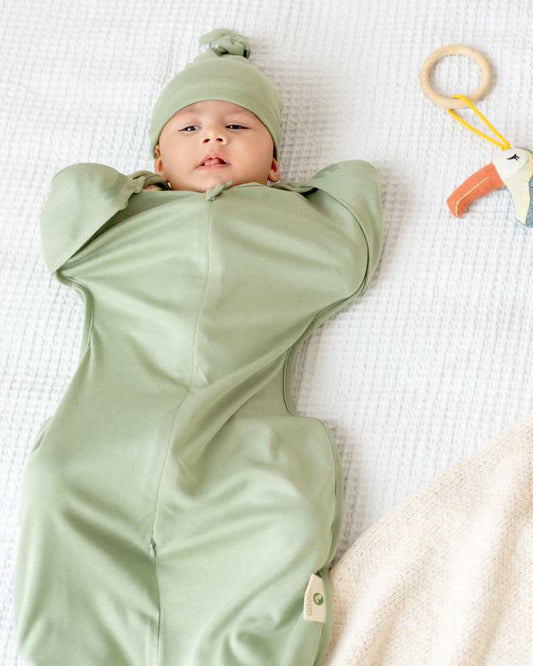 Cocoon Care Bamboo Transition Sleeping Pod/Bag-With Arms Out & Arms Up Options-With Two Ways Zipper-Sage-For Infants-3 to 6M