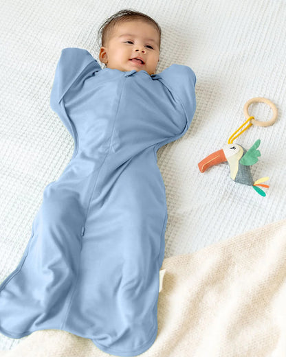 Cocoon Care Bamboo Transition Sleeping Pod/Bag-With Arms Out & Arms Up Options-With Two Way Zipper-Cerulean-For Infants-3 to 6M