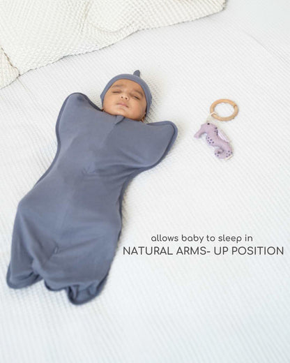 Cocoon Care Bamboo Sleeping Pod/Bag-With Snug Fit & Arms Up Option For Sound Sleep-With Two Way Zipper-Blue Granite-For Newborn