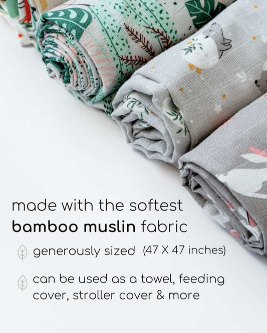 Cocoon Care Busy Bee & Cheerful Stripes Swaddle-Ultra Soft & Breathable Bamboo Muslin-Pack of 2-Infant Wraps