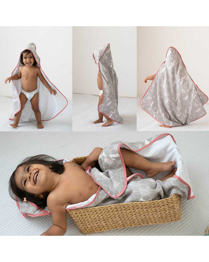 Cocoon Care Blanket & Hooded Towel Combo Pack-With Soft & Hypoallergenic Bamboo Muslin-Grey Grove