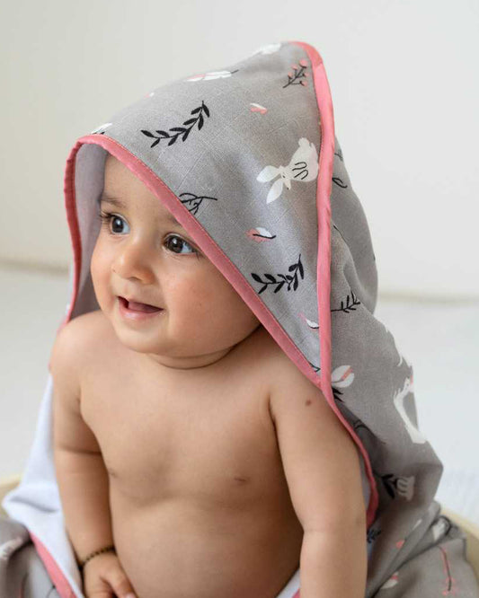 Cocoon Care Blanket & Hooded Towel Combo Pack-With Soft & Hypoallergenic Bamboo Muslin-Rabbit Farm