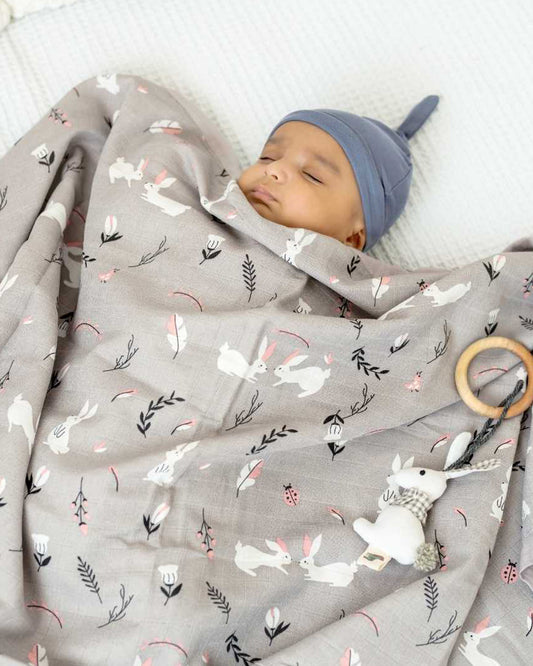 Cocoon Care Blanket & Hooded Towel Combo Pack-With Soft & Hypoallergenic Bamboo Muslin-Rabbit Farm