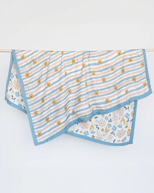 Cocoon Care Blanket & Hooded Towel Combo Pack-With Soft & Hypoallergenic Bamboo Muslin-Cheerful Stripes