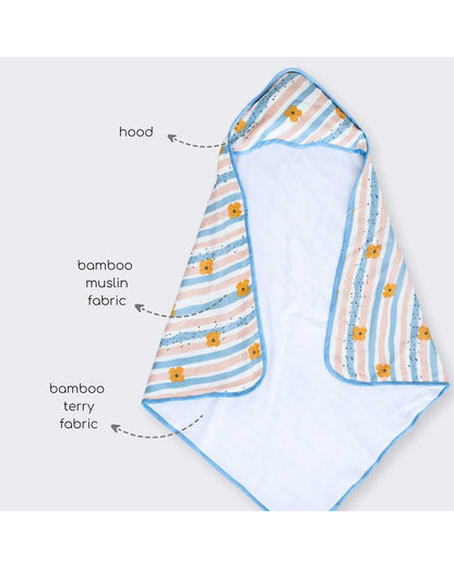 Cocoon Care Blanket & Hooded Towel Combo Pack-With Soft & Hypoallergenic Bamboo Muslin-Cheerful Stripes