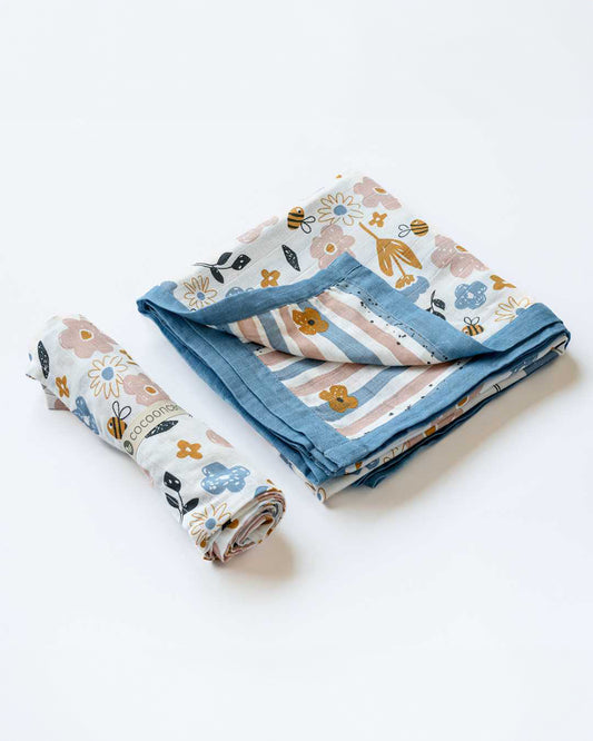 Cocoon Care Swaddle & Blanket Combo Pack-With Soft & Breathable Bamboo Muslin-Busy Bee