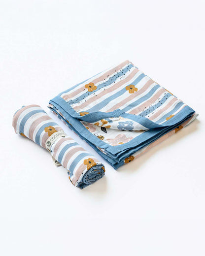 Cocoon Care Swaddle & Blanket Combo Pack-With Soft & Breathable Bamboo Muslin-Cheerful Stripes