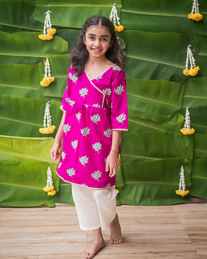 Mouse in the house Pink Kurta Set-Lotus Bloom-Cotton-For Infants