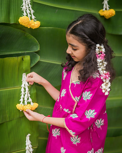 Mouse in the house Pink Kurta Set-Lotus Bloom-Cotton-For Infants