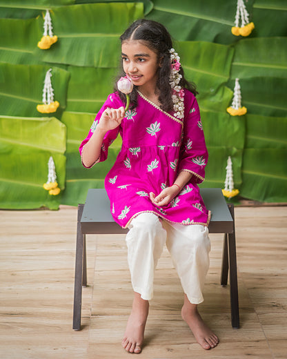 Mouse in the house Pink Kurta Set-Lotus Bloom-Cotton-For Infants