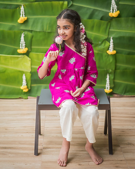 Mouse in the house Pink Kurta Set-Lotus Bloom-Cotton-For Infants