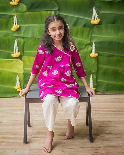 Mouse in the house Pink Kurta Set-Lotus Bloom-Cotton-For Infants