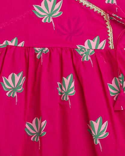 Mouse in the house Pink Kurta Set-Lotus Bloom-Cotton-For Infants