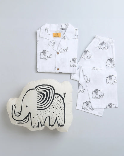 Mouse in the house White Nightsuit-A Stomping Elephant-Cotton-For Infants