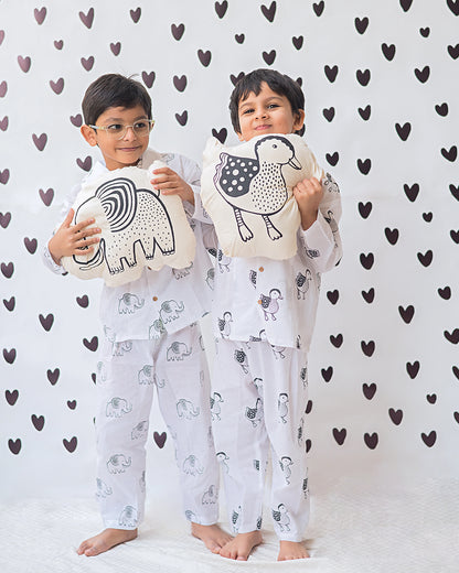 Mouse in the house White Nightsuit-A Stomping Elephant-Cotton-For Infants