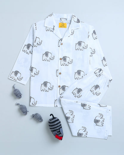 Mouse in the house White Nightsuit-A Stomping Elephant-Cotton-For Infants