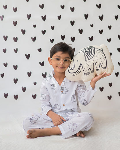 Mouse in the house White Nightsuit-A Stomping Elephant-Cotton-For Infants