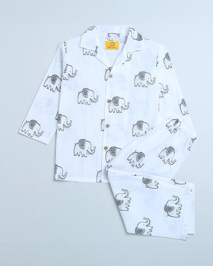 Mouse in the house White Nightsuit-A Stomping Elephant-Cotton-For Infants