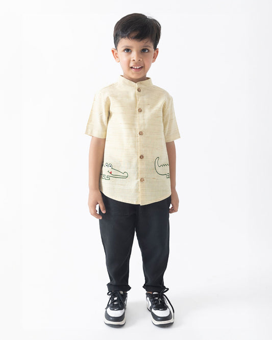 Tiber Taber Beige Shirt-Croc ‘n’ Roll-Cotton-For Infants