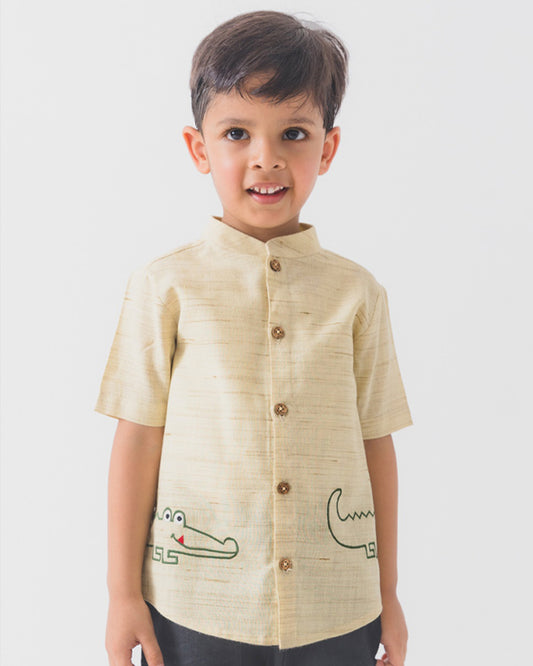 Tiber Taber Beige Shirt-Croc ‘n’ Roll-Cotton-For Infants