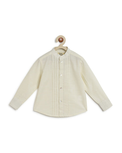 Tiber Taber Cream Shirt-Solid-Cotton Slub-For Infants