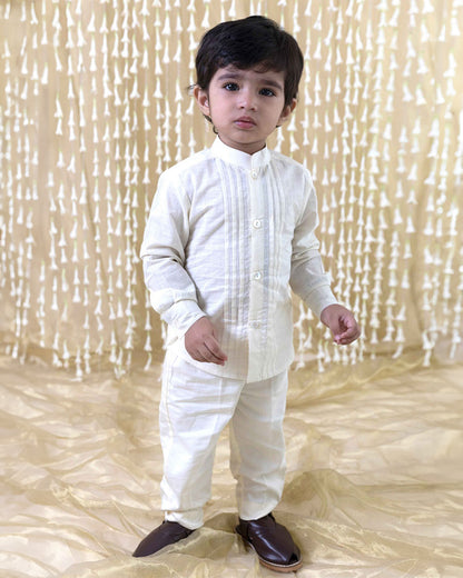 Tiber Taber Cream Shirt-Solid-Cotton Slub-For Infants