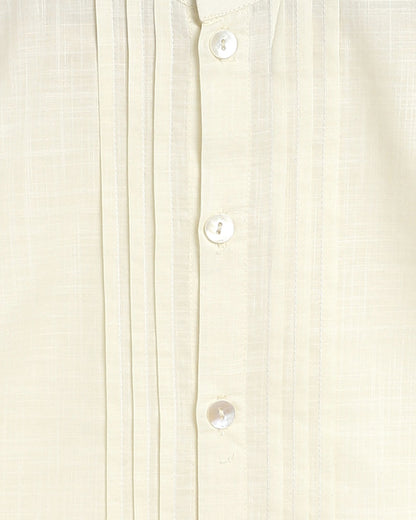 Tiber Taber Cream Shirt-Solid-Cotton Slub-For Infants