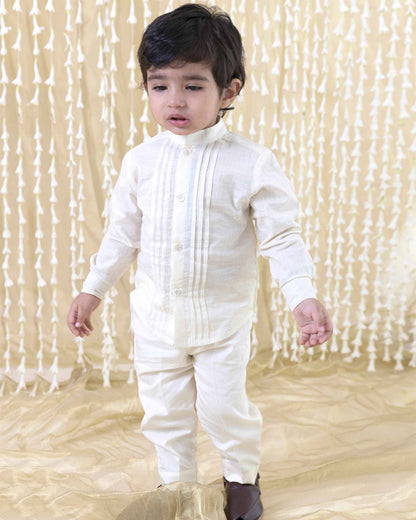 Tiber Taber Cream Shirt-Solid-Cotton Slub-For Infants