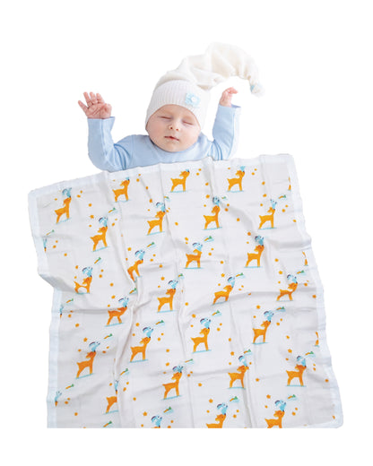 Polka Tots Organic Muslin Cotton Two Layer Baby Blanket-With Eco-Friendly Colors-Ultra Soft, Lightweight & Breathable Blanket-Deer-For Infants