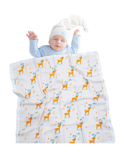 Polka Tots Organic Muslin Cotton Two Layer Baby Blanket-With Eco-Friendly Colors-Ultra Soft, Lightweight & Breathable Blanket-Deer-For Infants